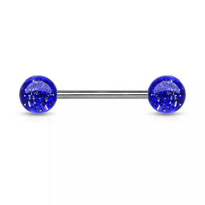 Surgical Steel Straight Barbell Tongue Ring 14 Gauge Glitter - 20 Pack