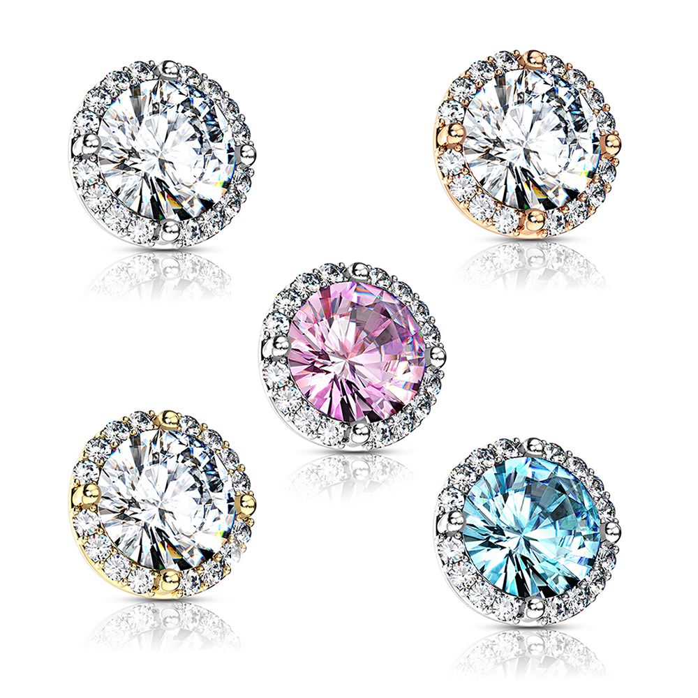 Surgical Steel 14 Gauge CZ Dermal Anchor Top with Round Prong Set