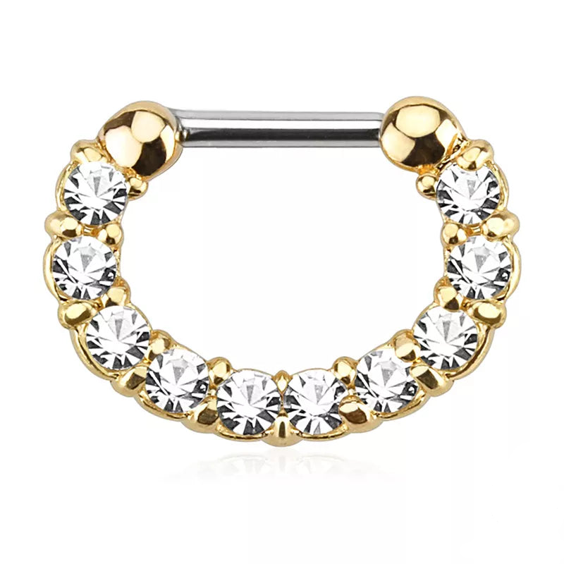 Surgical Steel Gold Hinged Segment Hoop Septum Ring 16 Gauge & Gems - Kruelty