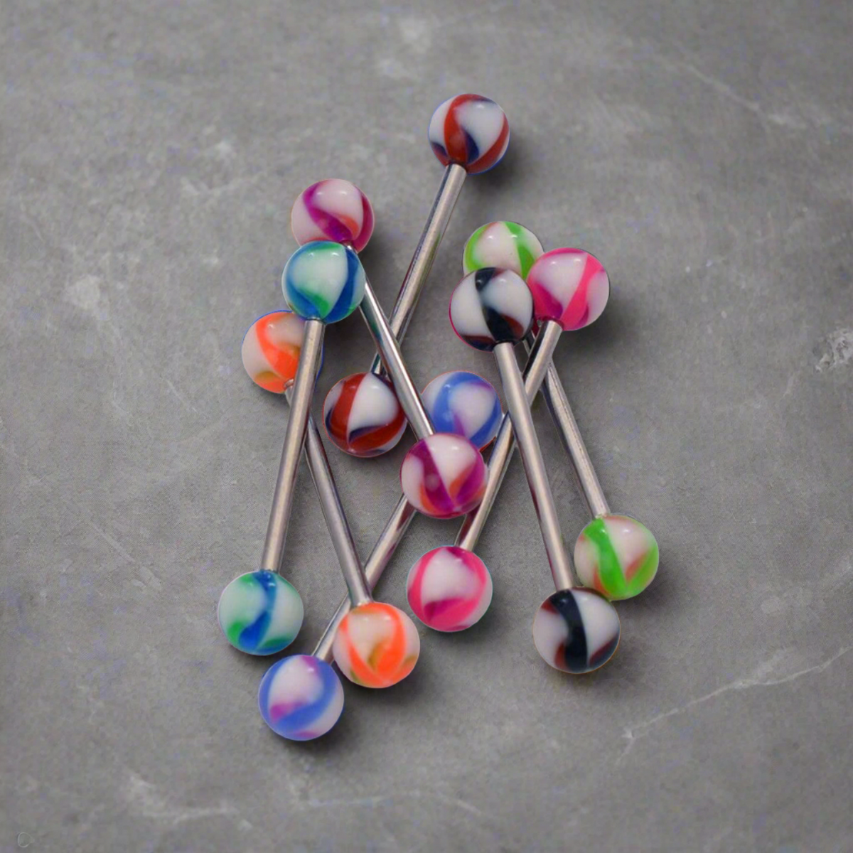 Surgical Steel Straight Barbell Tongue Ring 14 Gauge Acrylic - 8 Pack - Kruelty - Photo 3