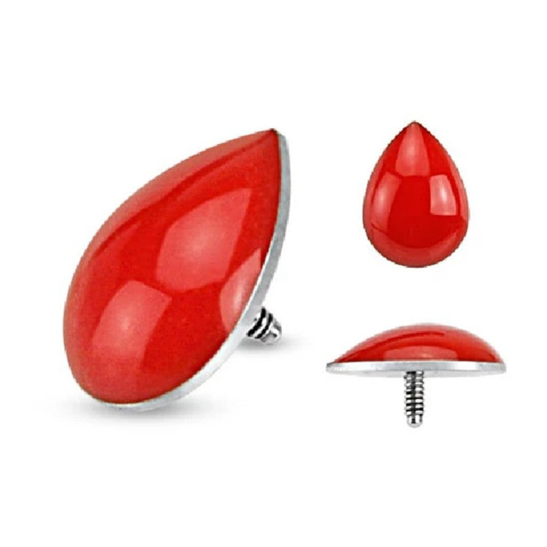 Surgical Steel Dermal Top 14 Gauge With Red Blood Tear Drop