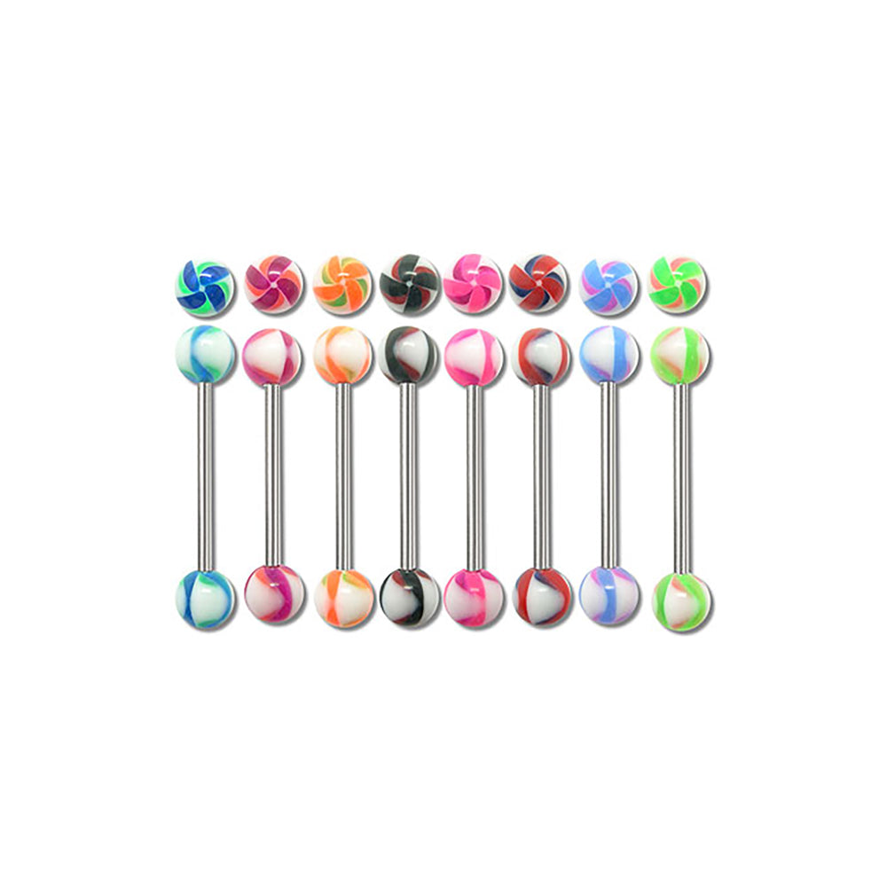Surgical Steel Straight Barbell Tongue Ring 14 Gauge Acrylic - 8 Pack - Kruelty - Photo 4
