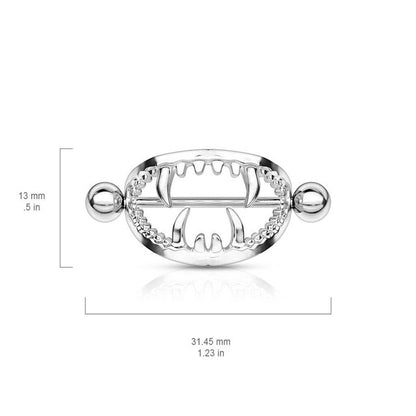 Surgical Steel 14 Gauge Nipple Shield Ring with Vampire Fangs - Pair - photo 2
