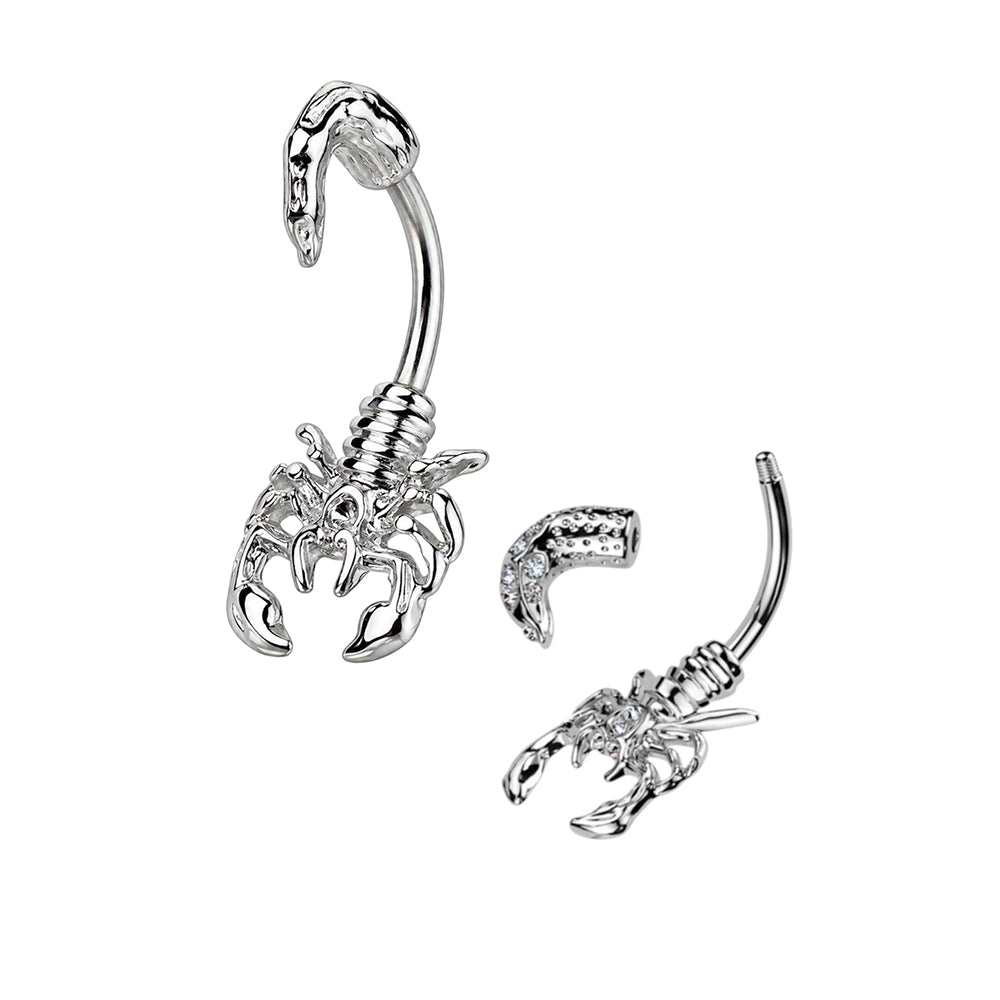 Surgical Steel 14 Gauge Paved CZ Scorpion Belly Button Ring