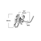 Surgical Steel 20 Gauge Scorpion L Shaped Nose Stud