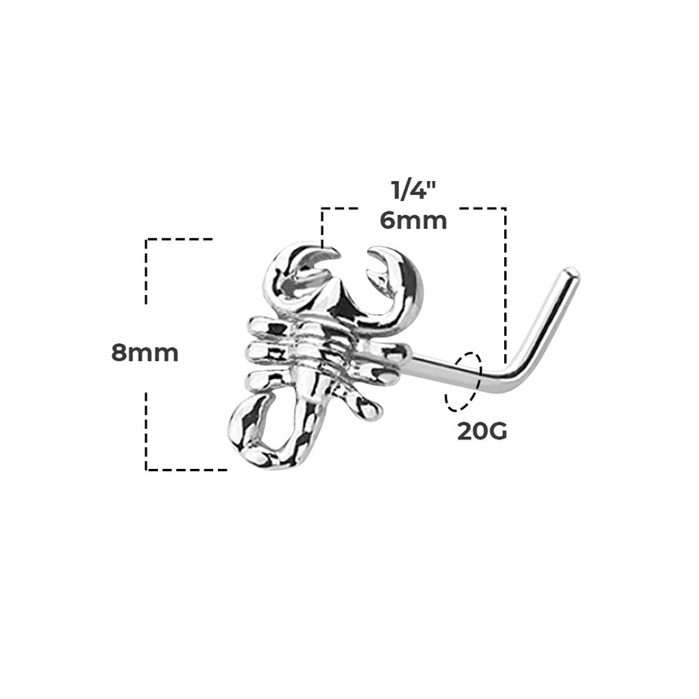 Surgical Steel 20 Gauge Scorpion L Shaped Nose Stud