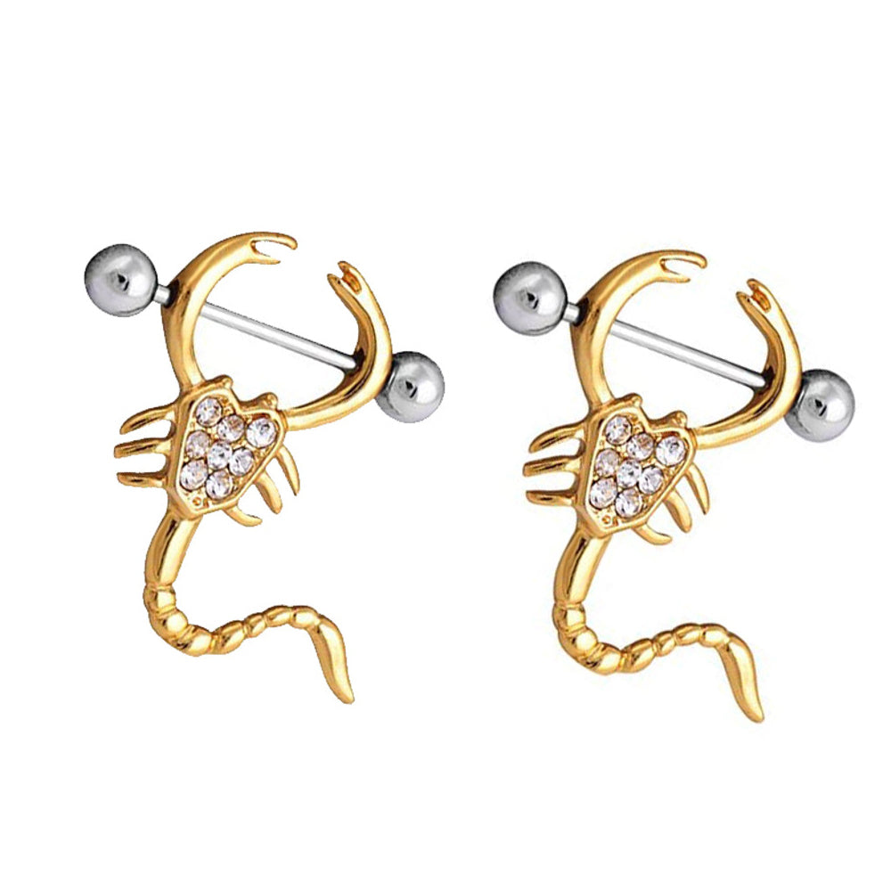 Surgical Steel 14 to 16 Gauge Scorpion Nipple Shield with CZ - Pair