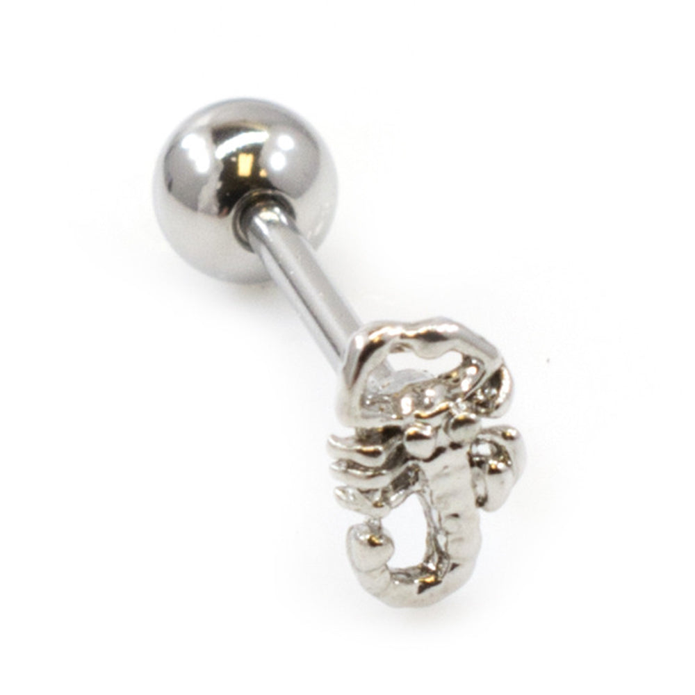 Surgical Steel Tongue Barbell 14 Gauge 16mm with Scorpion Design