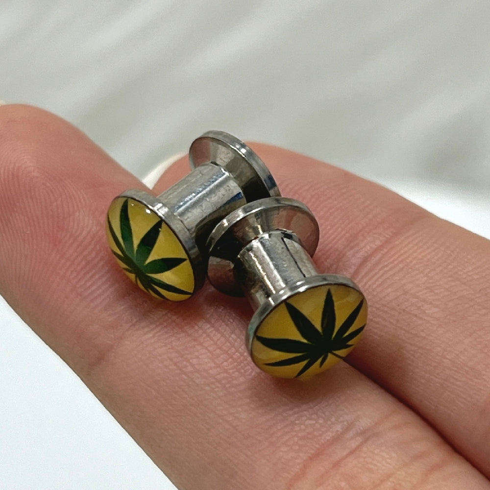 Surgical Steel Pot Leaf Logo Screw Fit Tunnels 4G to 1/2 Inch - Pair - photo 5
