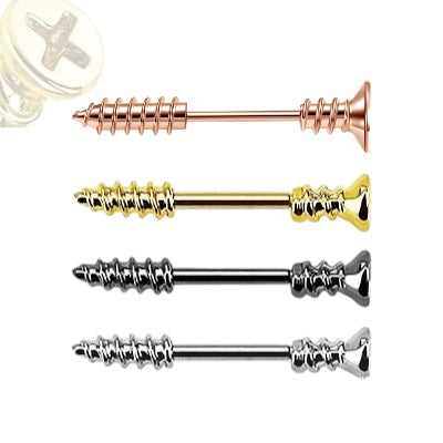 Surgical Steel 14 Gauge Screw Nipple Barbell - Pair