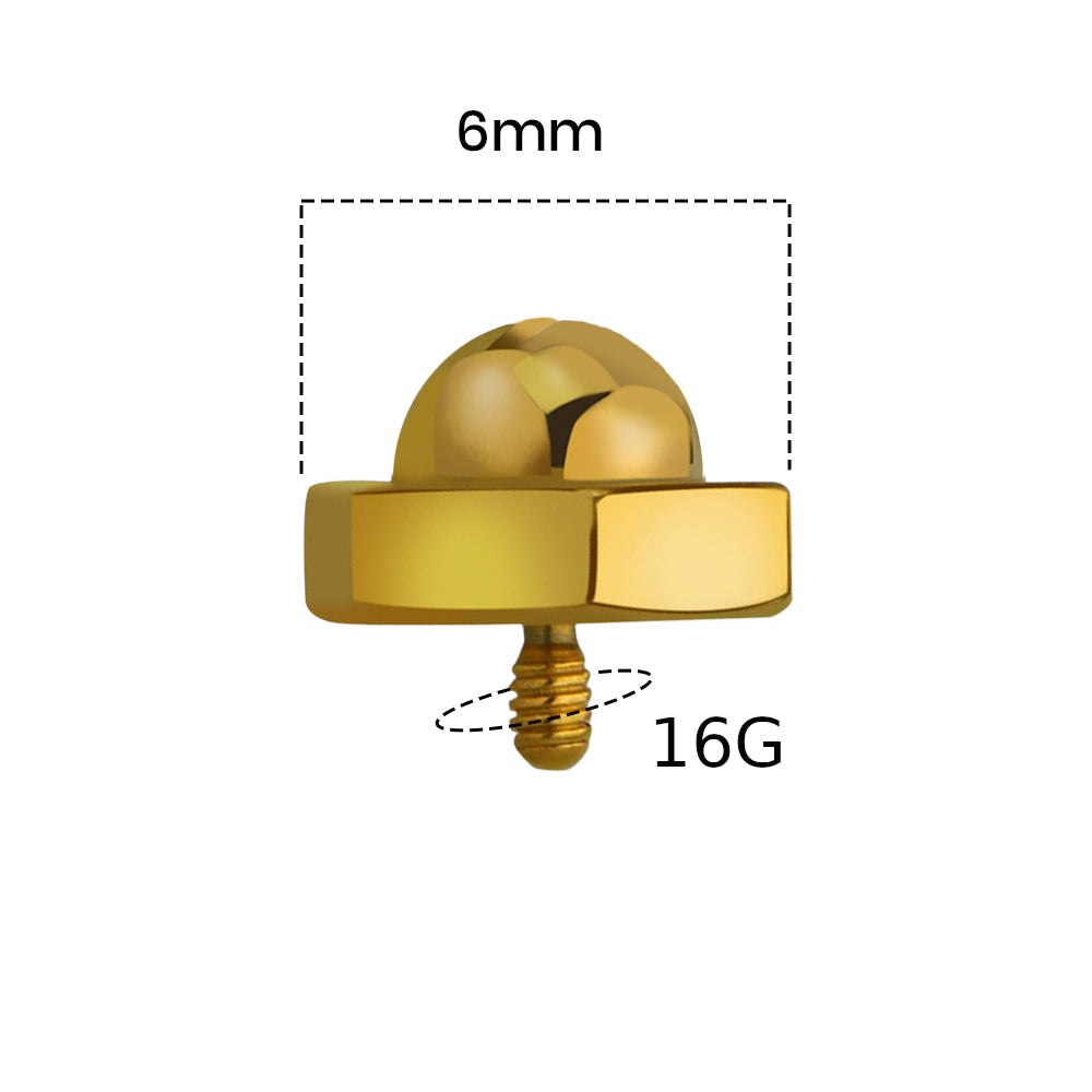 Surgical Steel 16 Gauge Hexagon Screw Nut Dermal Top