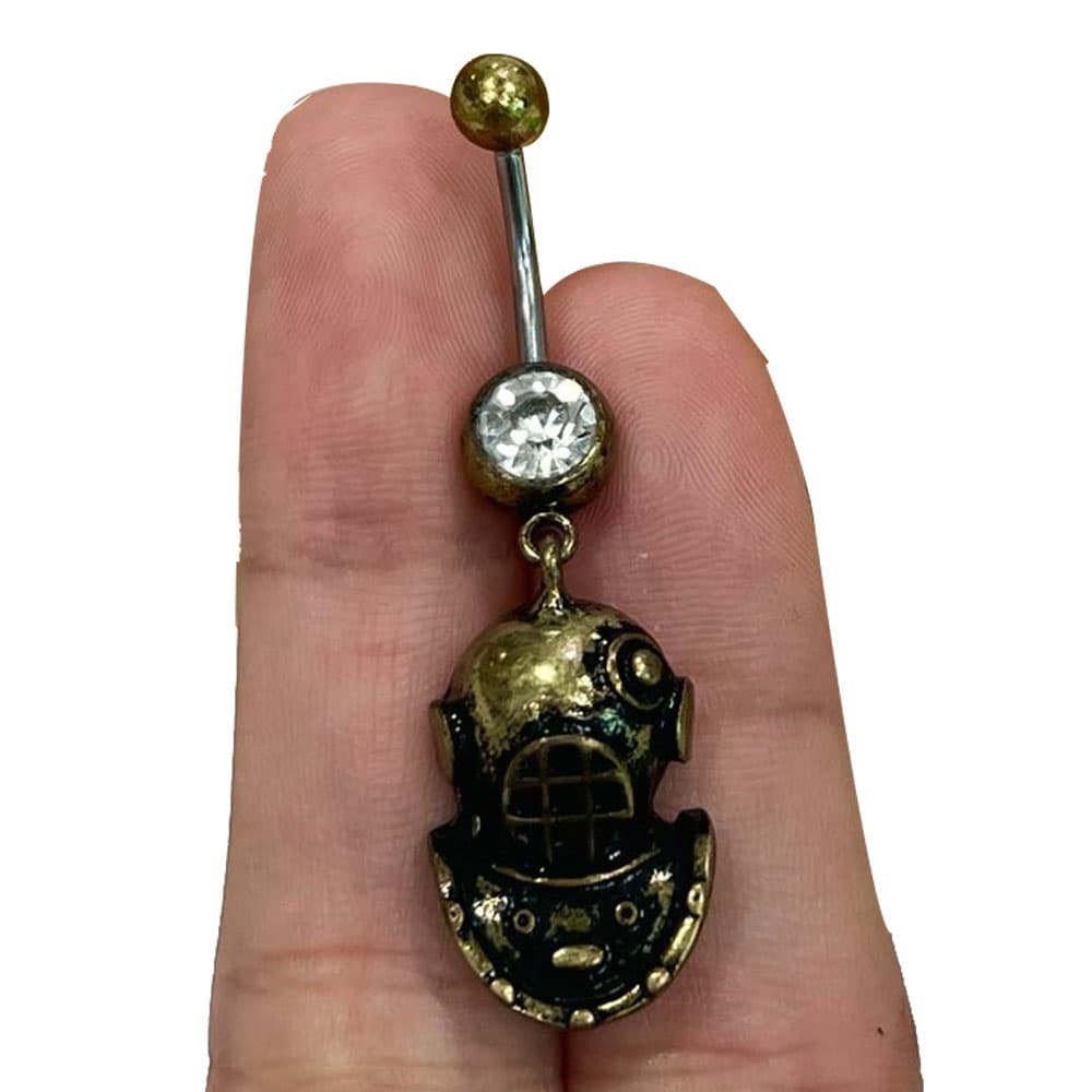 Surgical Steel 14 Gauge Belly Ring with Antique Brass Scuba Mask - photo 2