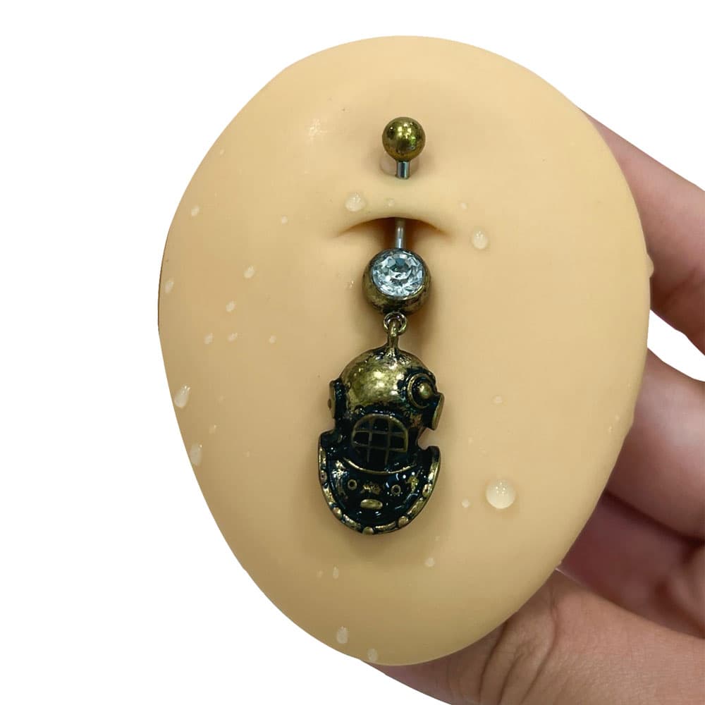 Surgical Steel 14 Gauge Belly Ring with Antique Brass Scuba Mask