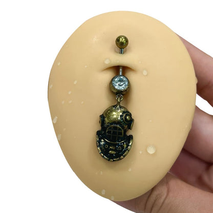 Surgical Steel 14 Gauge Belly Ring with Antique Brass Scuba Mask