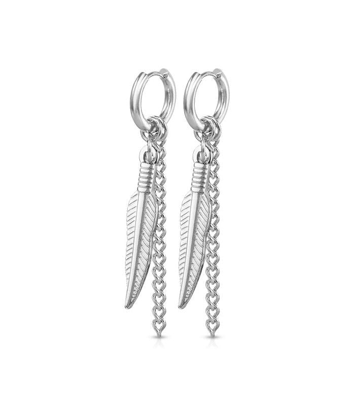 Surgical Steel 18G Tribal Feather Chain Dangle Clicker Hoops - Pair