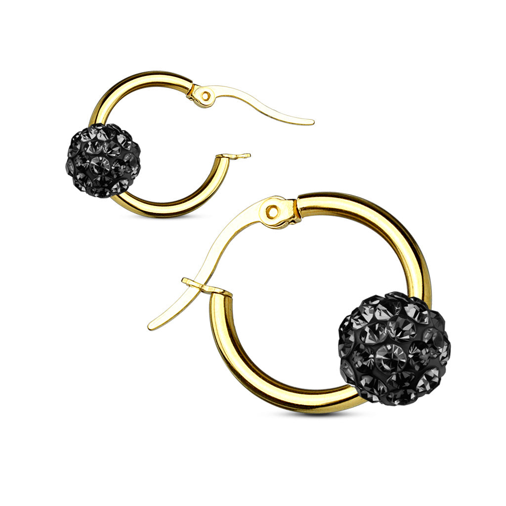 Gold IP Surgical Steel 12 Gauge Hoop Earrings with Crystal Ball - Pair - photo 4