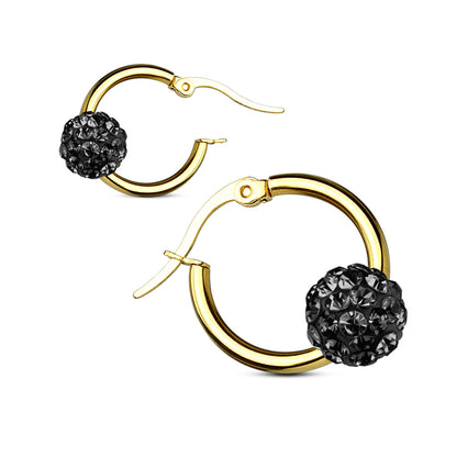 Gold IP Surgical Steel 12 Gauge Hoop Earrings with Crystal Ball - Pair - photo 4