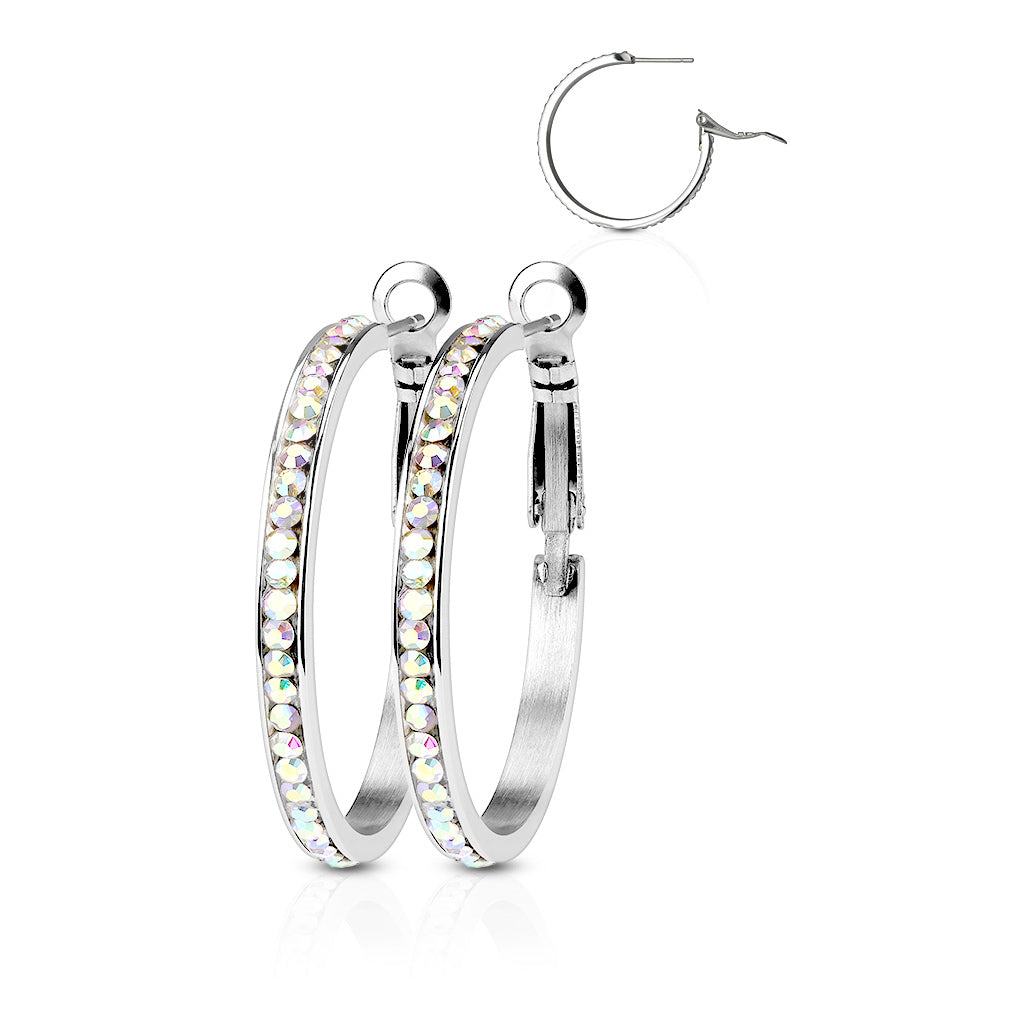 Surgical Steel 20 Gauge Eternity Crystal Hoop Earrings - Pair