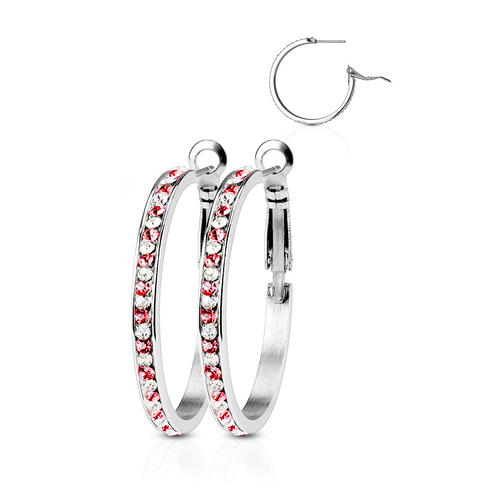Surgical Steel 20 Gauge Eternity Crystal Hoop Earrings - Pair