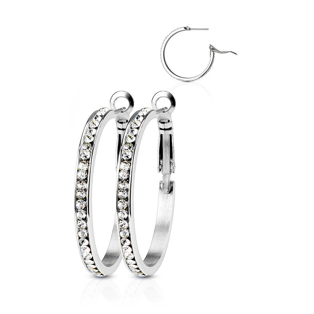 Surgical Steel 20 Gauge Eternity Crystal Hoop Earrings - Pair