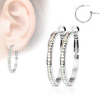 Surgical Steel 20 Gauge Eternity Crystal Hoop Earrings - Pair