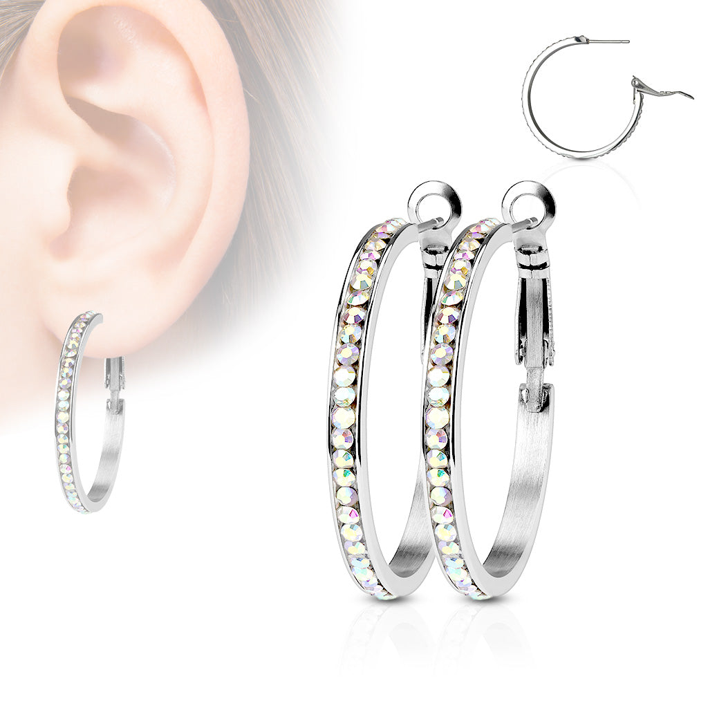 Surgical Steel 20 Gauge Eternity Crystal Hoop Earrings - Pair