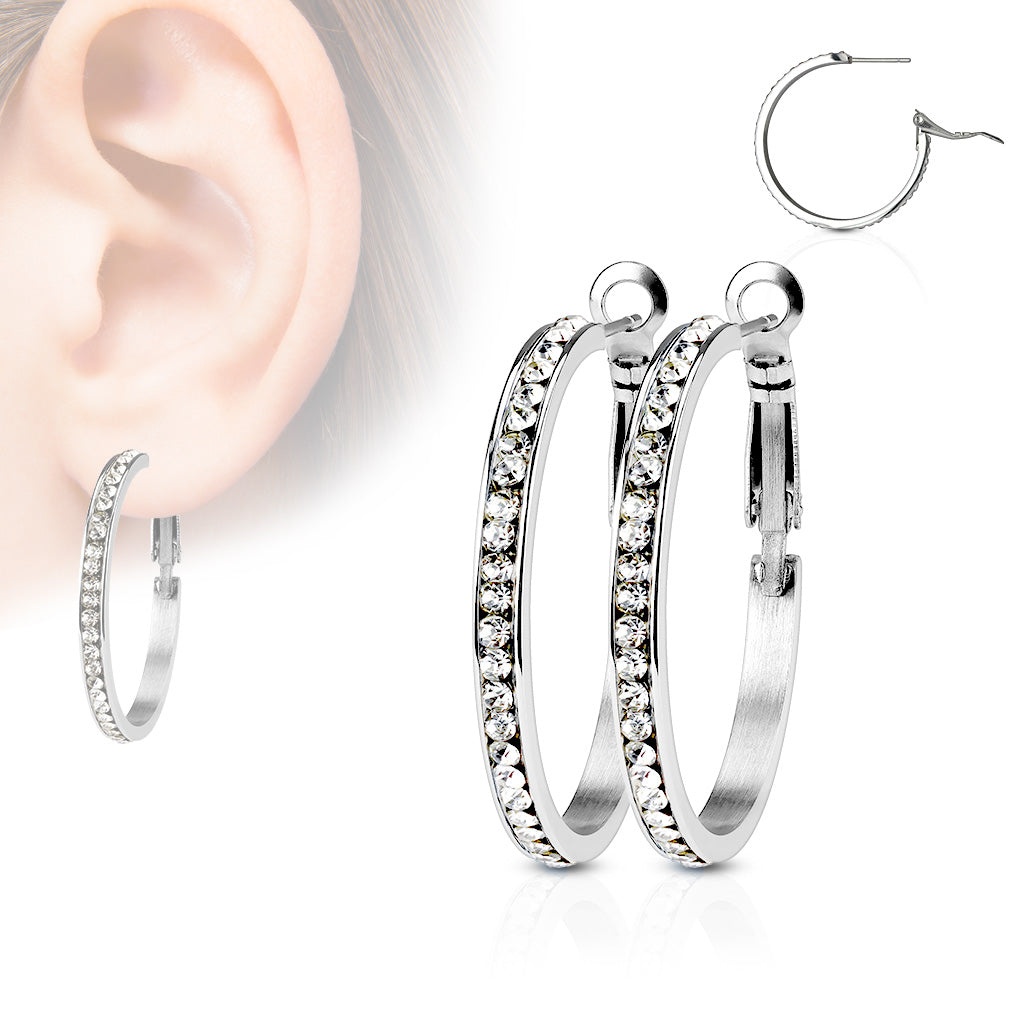 Surgical Steel 20 Gauge Eternity Crystal Hoop Earrings - Pair