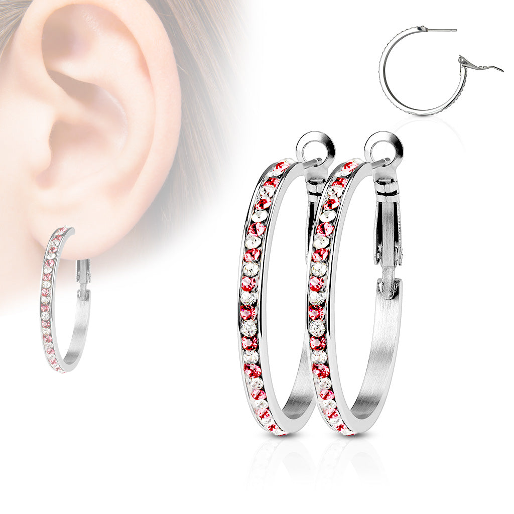 Surgical Steel 20 Gauge Eternity Crystal Hoop Earrings - Pair