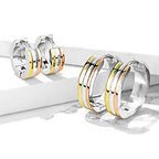 Surgical Steel 20 Gauge Triple Dome 3-Tone Hinged Hoops - Pair