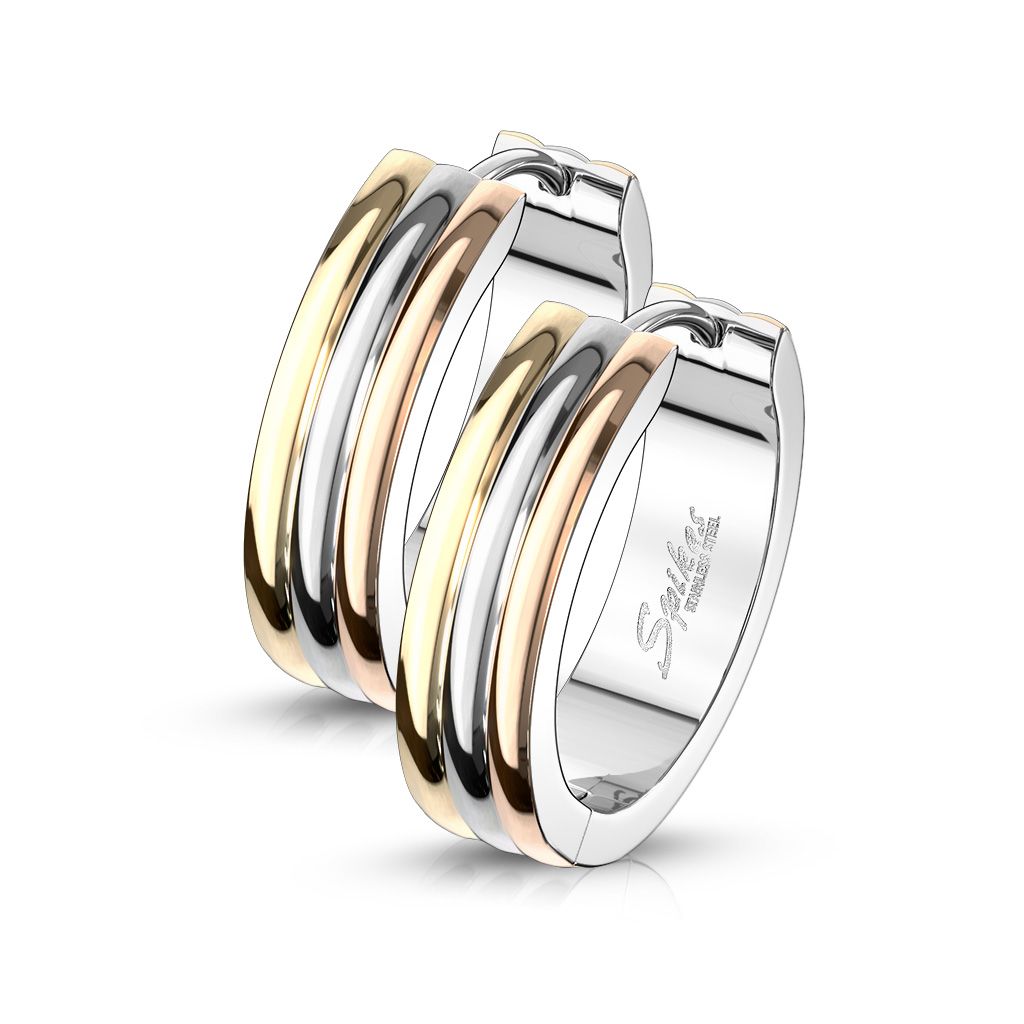 Surgical Steel 20 Gauge Triple Dome 3-Tone Hinged Hoops - Pair