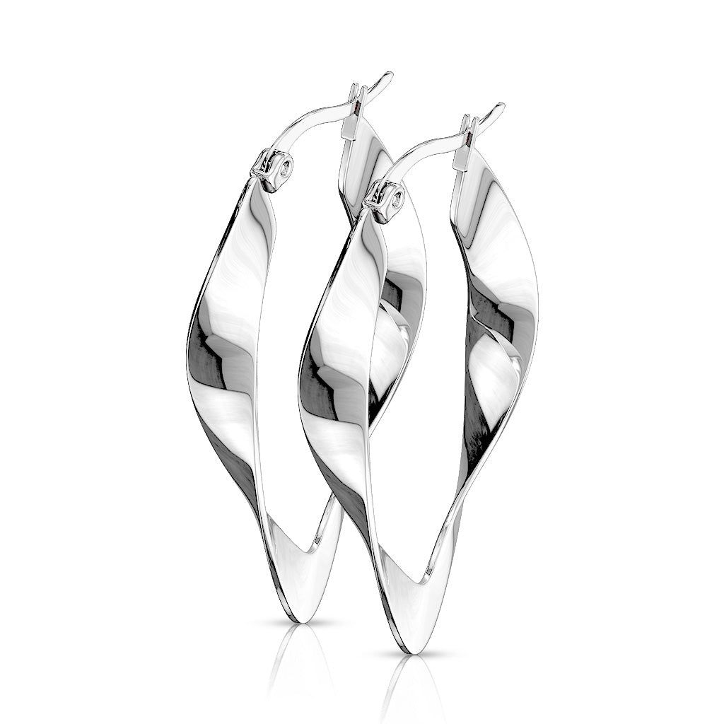 Surgical Steel 22 Gauge Twisted Oval Hoop Earrings - Pair