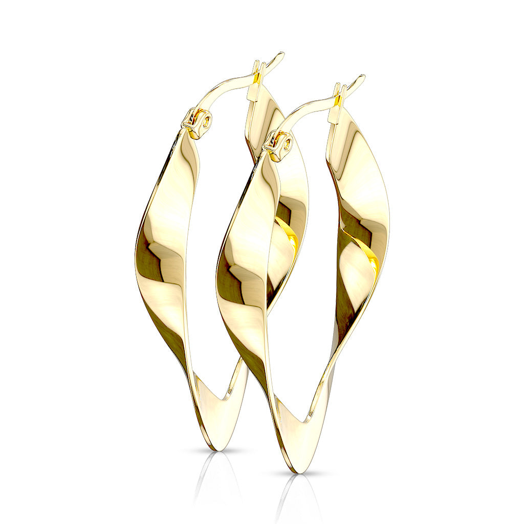 Surgical Steel 22 Gauge Twisted Oval Hoop Earrings - Pair