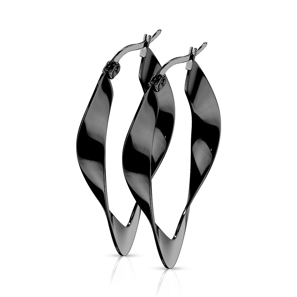 Surgical Steel 22 Gauge Twisted Oval Hoop Earrings - Pair