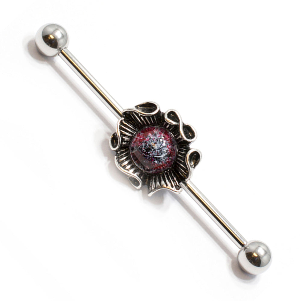 Surgical Steel 14 Gauge Industrial Barbell with Opal Stone Seashell