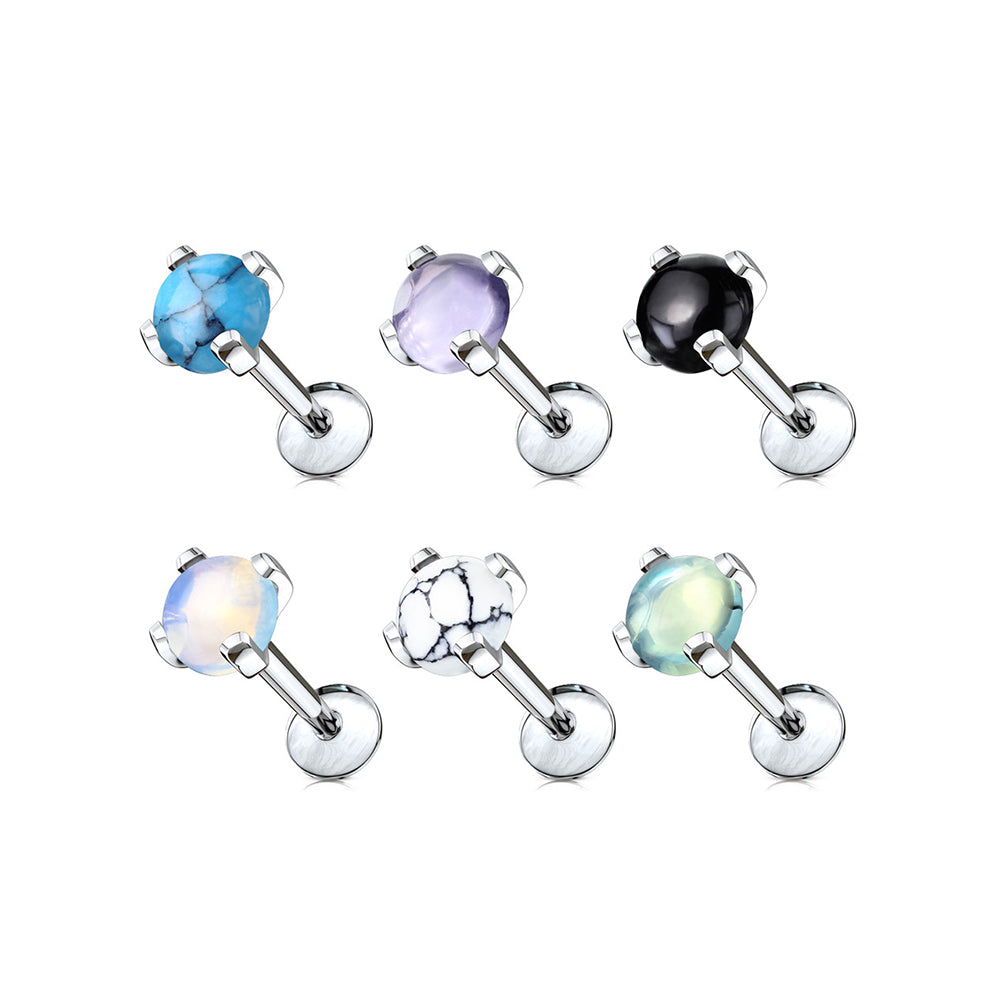 Surgical Steel 16 Gauge Labret Stud with Semi Precious Stone