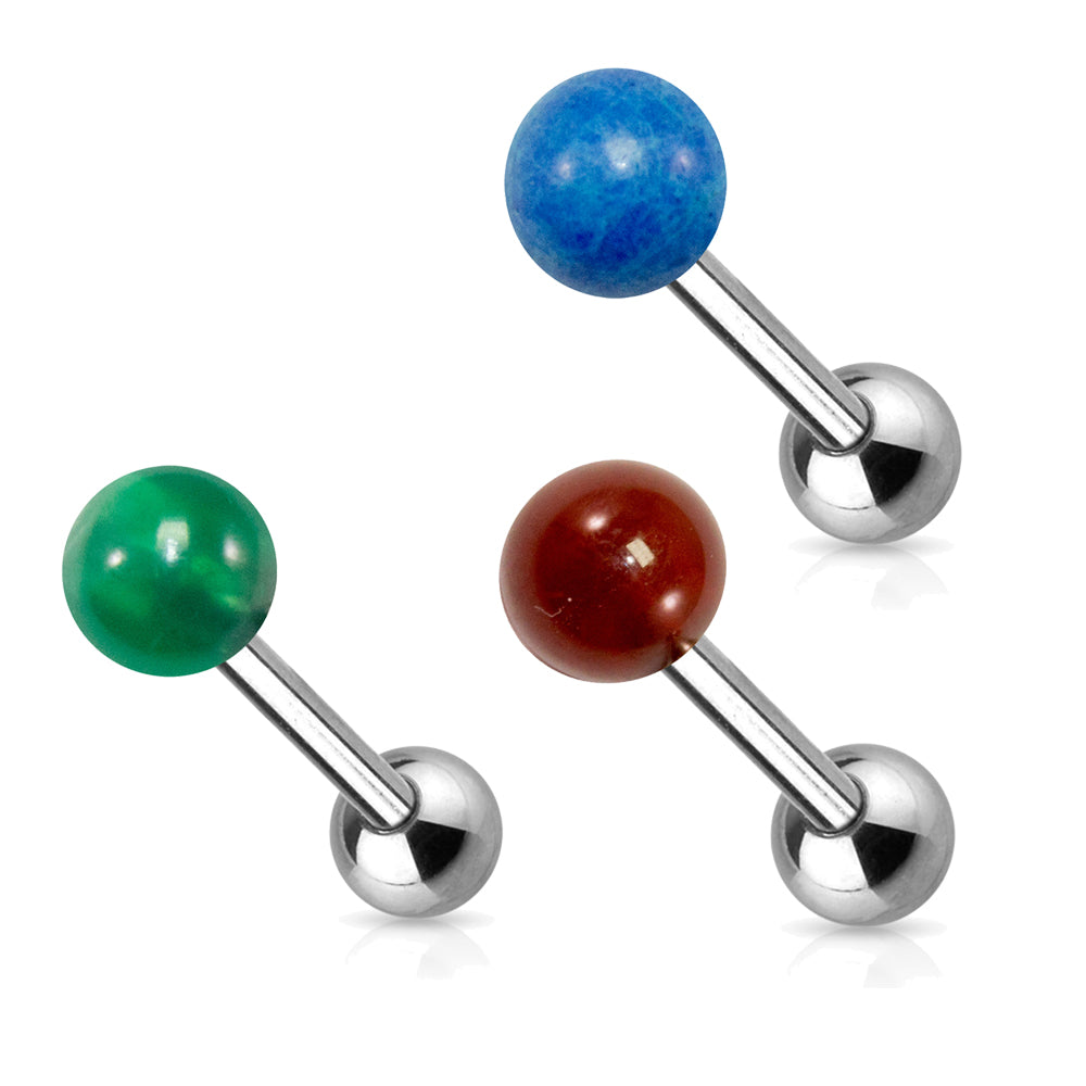 Surgical Steel 14 Gauge Tongue Barbell with Semi Precious Stone