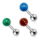 Surgical Steel 14 Gauge Tongue Barbell with Semi Precious Stone