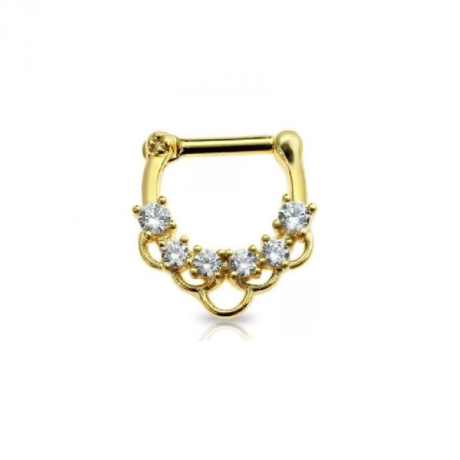Gold Plated Surgical Steel 16 Gauge CZ Multi Link Septum Clicker