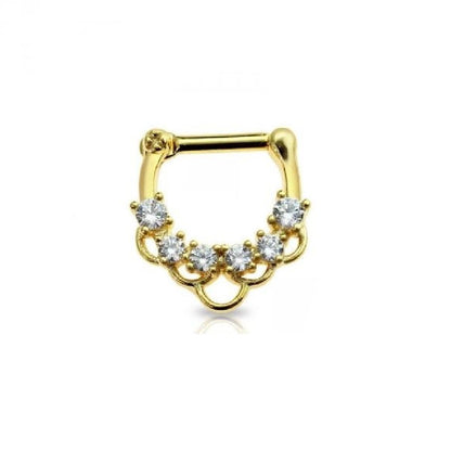 Gold Plated Surgical Steel 16 Gauge CZ Multi Link Septum Clicker