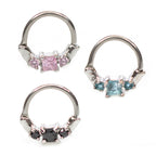 Surgical Steel Hinged Segment Hoop Septum Ring 16 Gauge & 3 Square Gem - Kruelty