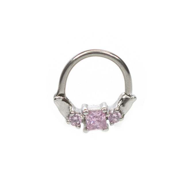 Surgical Steel Hinged Segment Hoop Septum Ring 16 Gauge & 3 Square Gem - Kruelty - Photo 9
