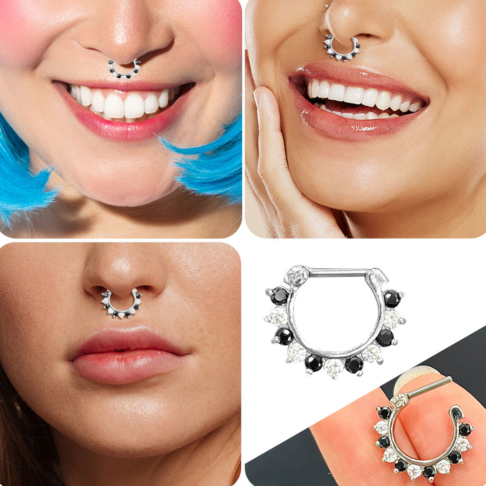 Surgical Steel Hinged Septum Clicker 16 Gauge 8mm with Drop CZ - photo 5