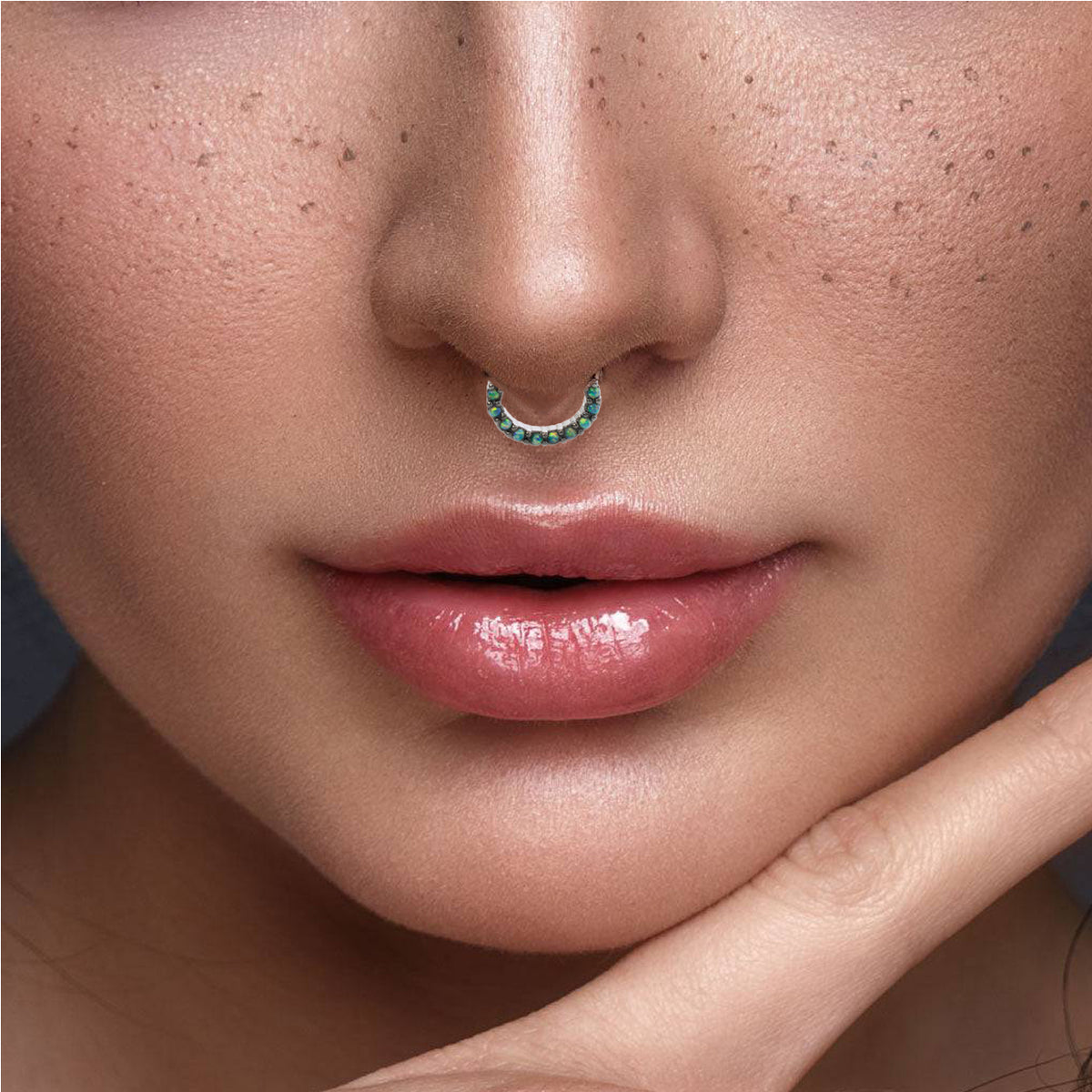 Surgical Steel Black Hinged Segment Hoop Septum Ring 16 Gauge Opalite - Kruelty - Photo 2