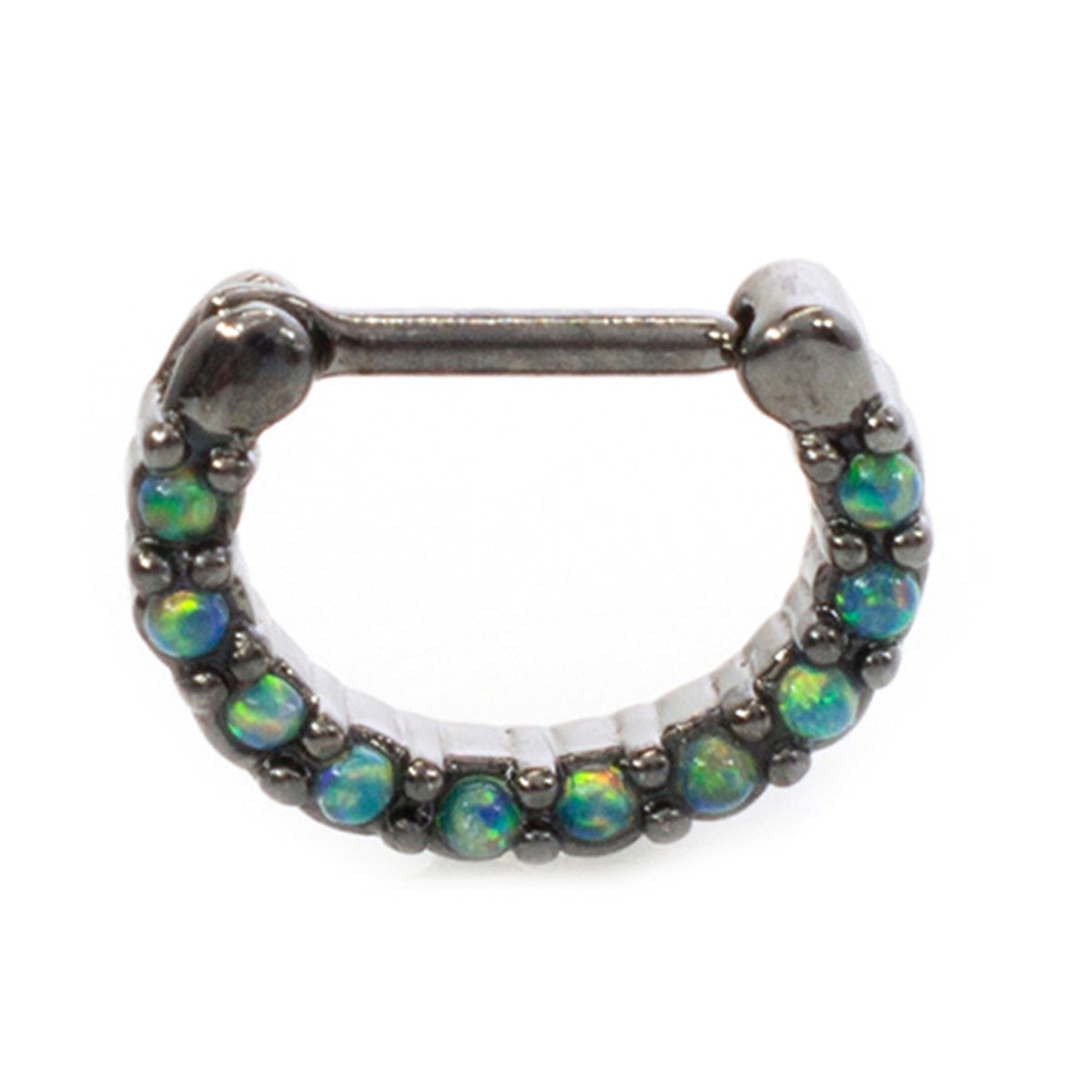 Surgical Steel Black Hinged Segment Hoop Septum Ring 16 Gauge Opalite - Kruelty