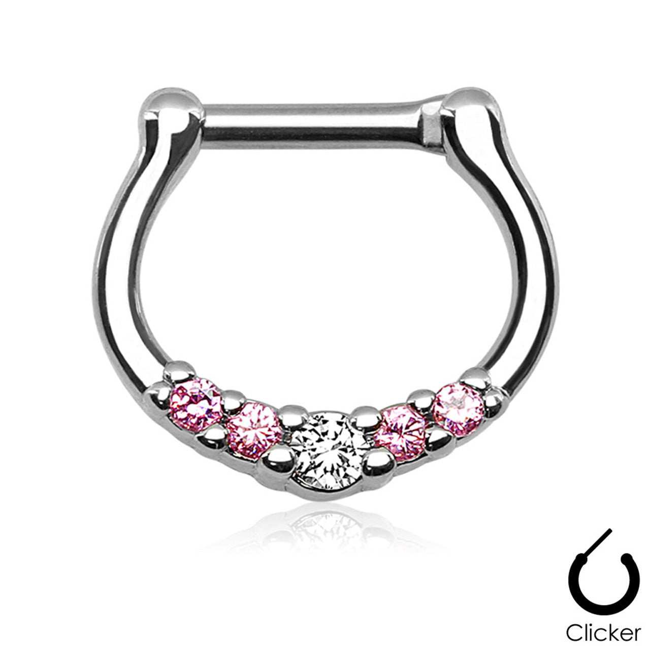 Surgical Steel Septum Clicker Ring 16 Gauge with 5 CZ Gems