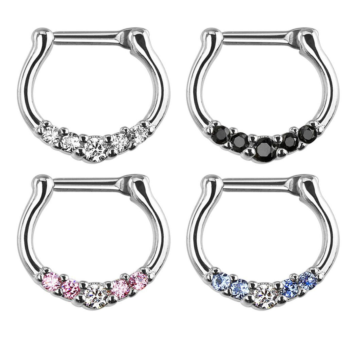 Surgical Steel Septum Clicker Ring 16 Gauge 5 CZ Gems - Kruelty