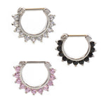 Surgical Steel Hinged Septum Clicker Ring 16 Gauge 11 CZ Gems - Kruelty