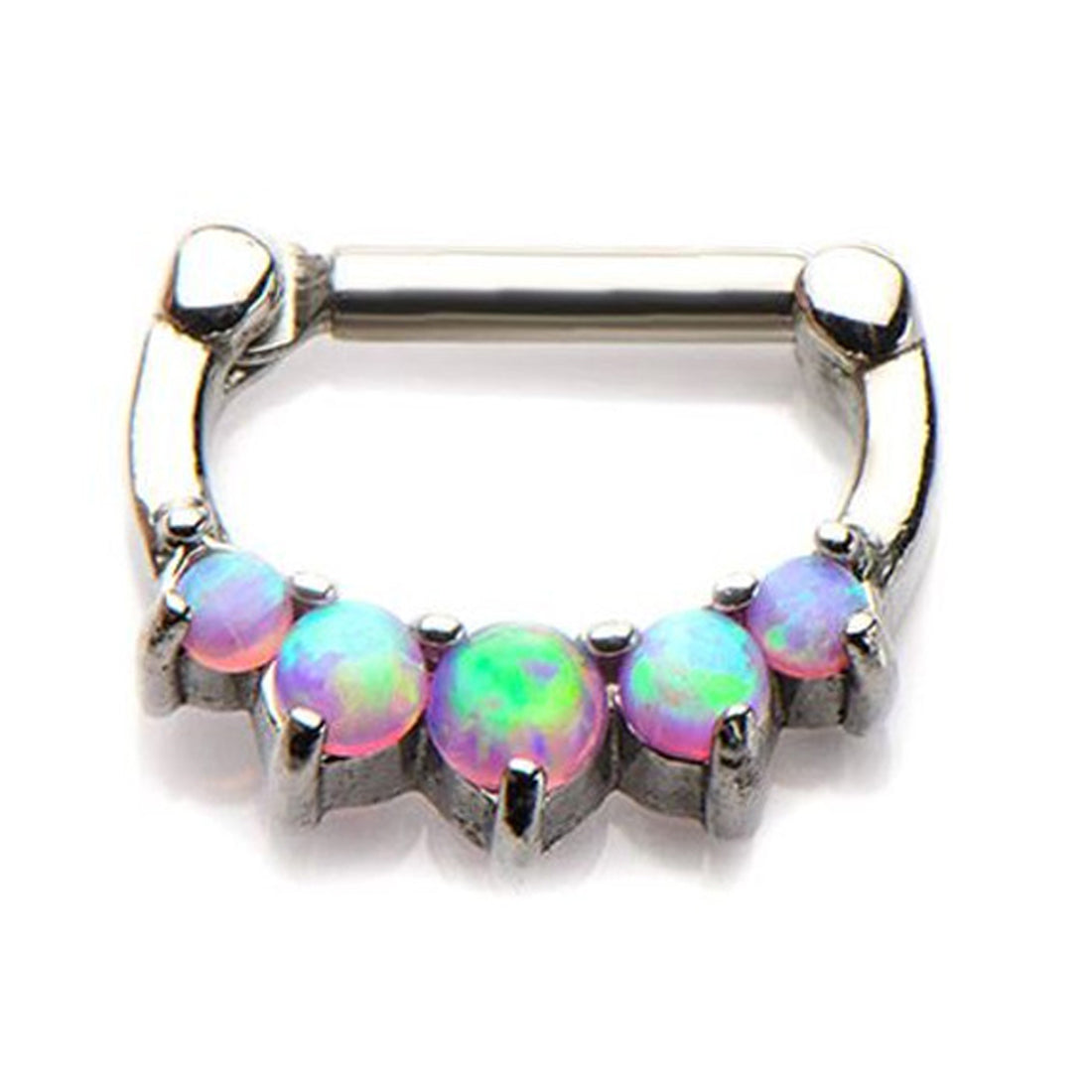 Surgical Steel Hinged Clicker Segment Septum Ring 16 Gauge With 5 Opal