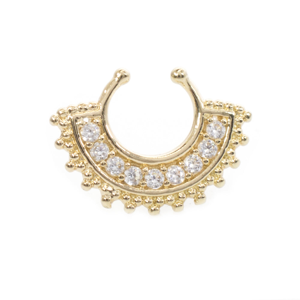 Surgical Steel Non Piercing Septum Hanger Gold Fan with Multiple CZ