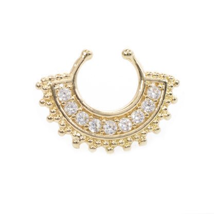 Surgical Steel Non Piercing Septum Hanger Gold Fan with Multiple CZ